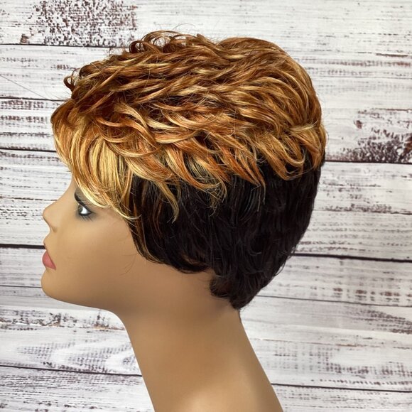 Dosa Black Tapered Wig with Firey Red Top Salmon Heat Safe Adjustable Synthetic - Picture 5 of 7